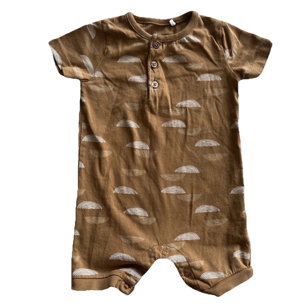 Oliver & Rain Unisex 100% Organic Cotton One Piece Snap Closure Brown 12M Romper